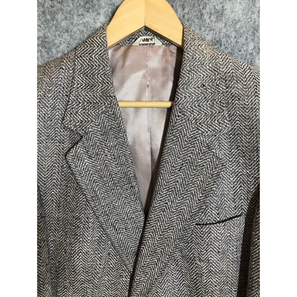 Vintage Blazer 40L Tan Tweed 100% Hand Woven Silk Suit Coat Jacket Business